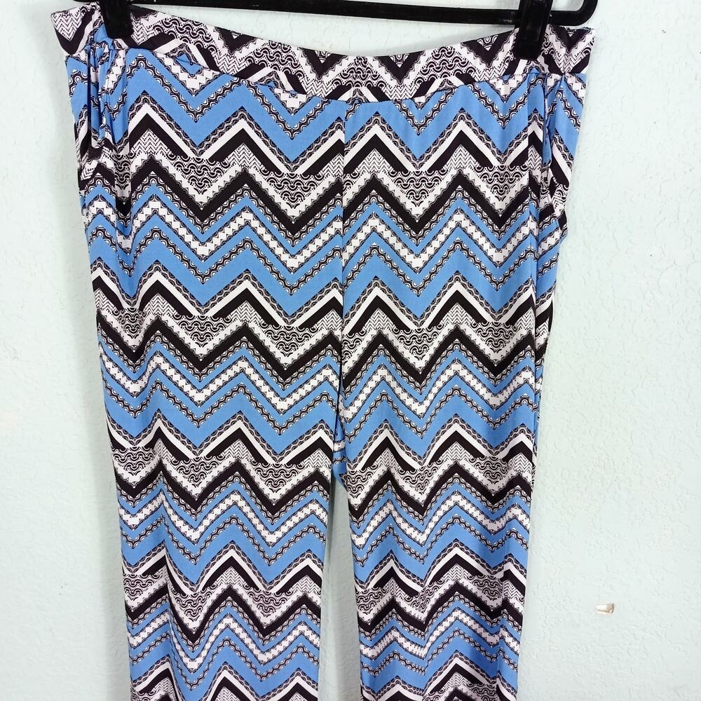 NEW DIRECTIONS Petite Womens PXL Blue Black White Chevron Zig Zag Palazzo Pants - Picture 3 of 6
